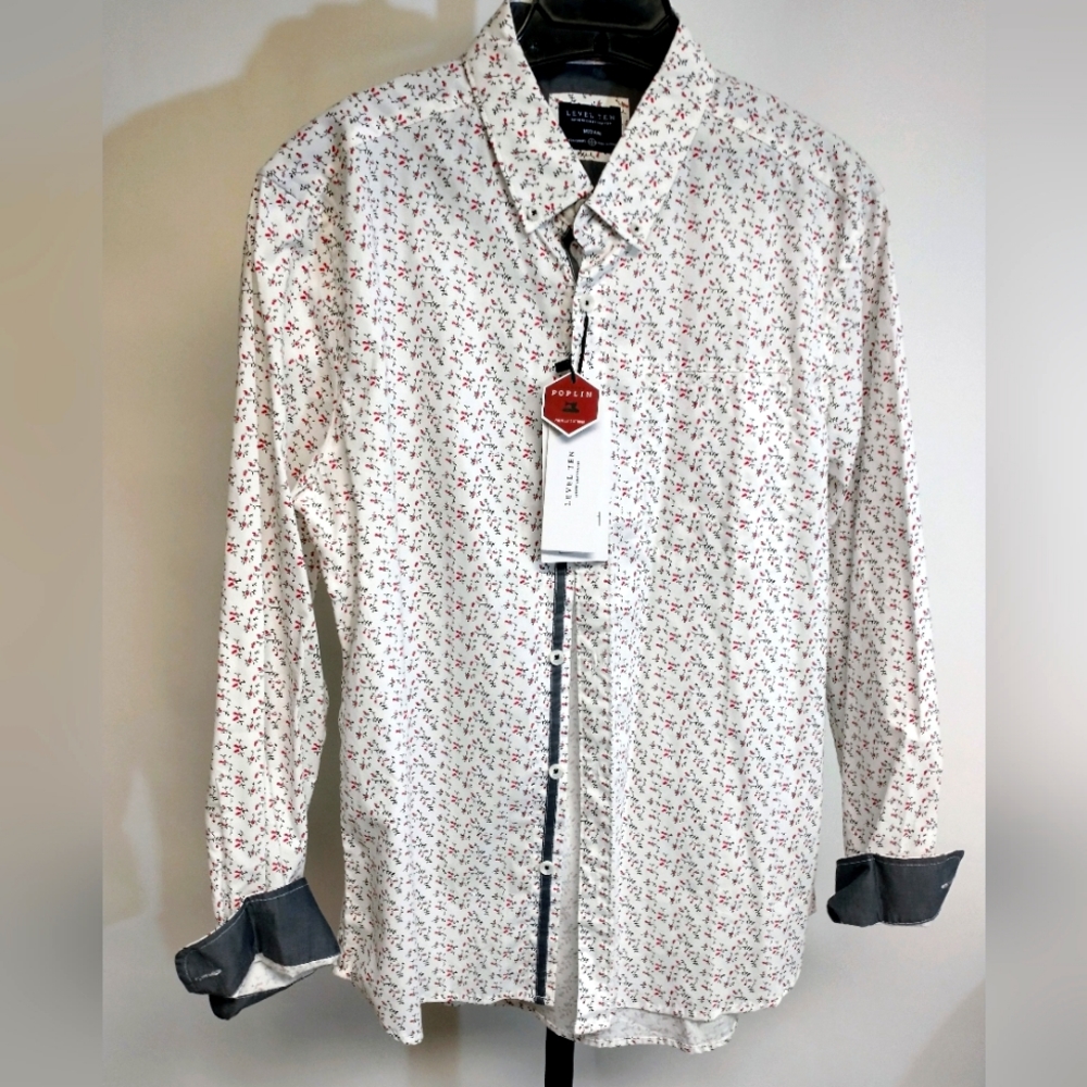 Level Ten White Floral Long Sleeve Men's Shirt Size M NWT
